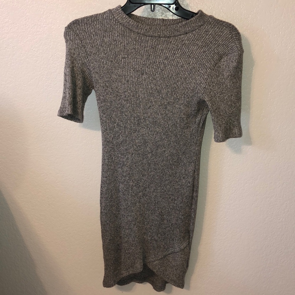 Gray Short Sleeved Sweater Dress